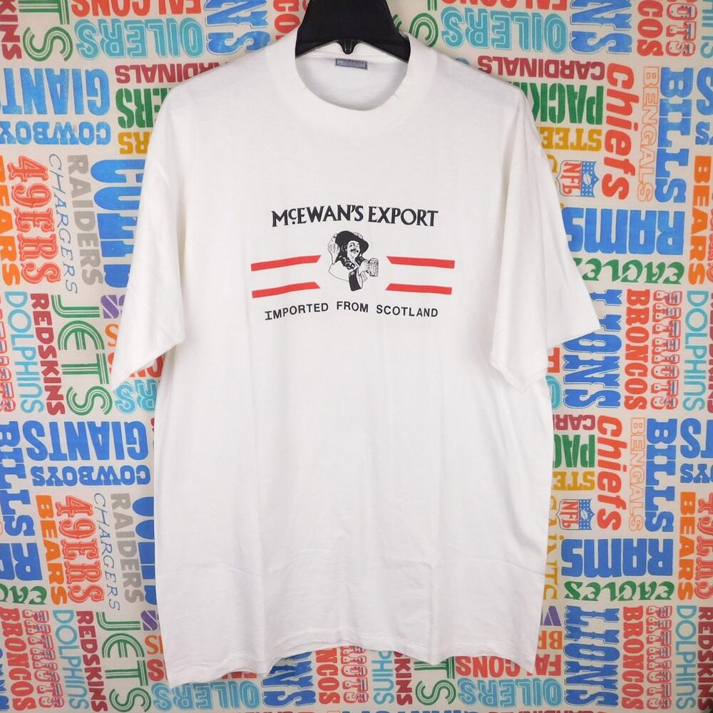 Vintage 90s McEwan's Export Scottish Beer T Shirt Size XL Graphic Print White